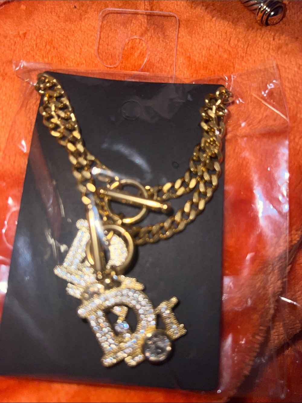 Gold Tone Crystal Initial Pendant Necklace and Bracelet - Designer Style